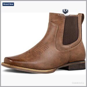 Men's Square Toe Chelsea Western Boots Ankle Boots Faux Leather